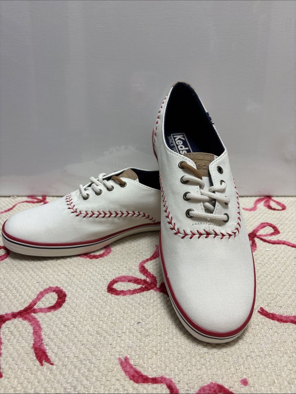 Keds Baseball White Canvas Sneakers with Red Stitching Women’s size 9
